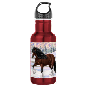 Bruine Bay Gypsy Vanner Trekpaard In Sneeuw Waterfles