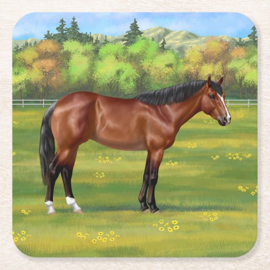 Bruine Bay Quarter Horse Kartonnen Onderzetters (Voorkant)