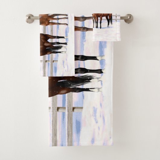 Bruine Bay Quarter Paarden in sneeuw Bad Handdoek (Insitu)