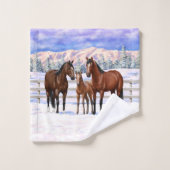 Bruine Bay Quarter Paarden in sneeuw Bad Handdoek (Wasdoekje)
