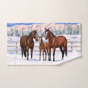 Bruine Bay Quarter Paarden in sneeuw Bad Handdoek
