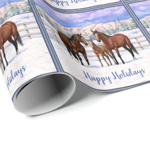 Bruine Bay Quarter Paarden in sneeuw Cadeaupapier