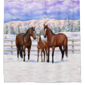 Bruine Bay Quarter Paarden in sneeuw Douchegordijn (Voorkant)