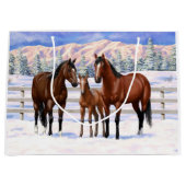 Bruine Bay Quarter Paarden in sneeuw Groot Cadeauzakje (Voorkant)