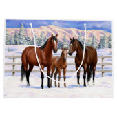 Bruine Bay Quarter Paarden in sneeuw Groot Cadeauzakje (Achterkant)