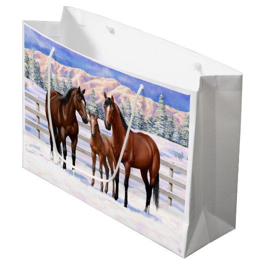 Bruine Bay Quarter Paarden in sneeuw Groot Cadeauzakje (Voorkant Gekanteld)