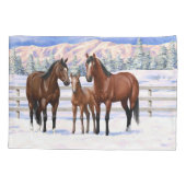 Bruine Bay Quarter Paarden in sneeuw Kussensloop (Achterkant-Links)