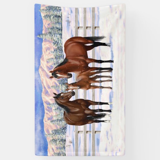 Bruine Bay Quarter Paarden in sneeuw Spandoek (Verticaal)