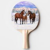 Bruine Bay Quarter Paarden in sneeuw Tafeltennisbatje (Achterkant)
