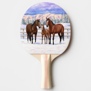Bruine Bay Quarter Paarden in sneeuw Tafeltennisbatje