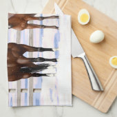 Bruine Bay Quarter Paarden in sneeuw Theedoek (Quarter Fold)