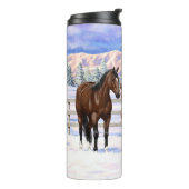 Bruine Bay Quarter Paarden in sneeuw Thermosbeker (Gedraaid links)