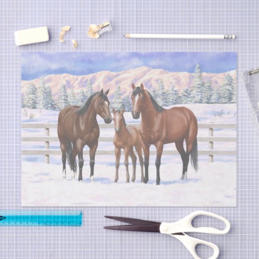 Bruine Bay Quarter Paarden in sneeuw Tissuepapier (Craft)