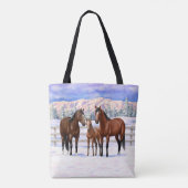 Bruine Bay Quarter Paarden in sneeuw Tote Bag (Achterkant)