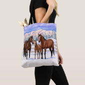 Bruine Bay Quarter Paarden in sneeuw Tote Bag (Dichtbij)