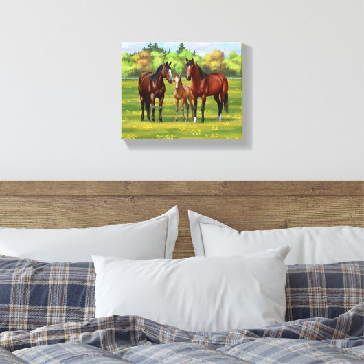 Bruine bazardpaarden in zomerperiode canvas afdruk (Insitu (Slaapkamer))