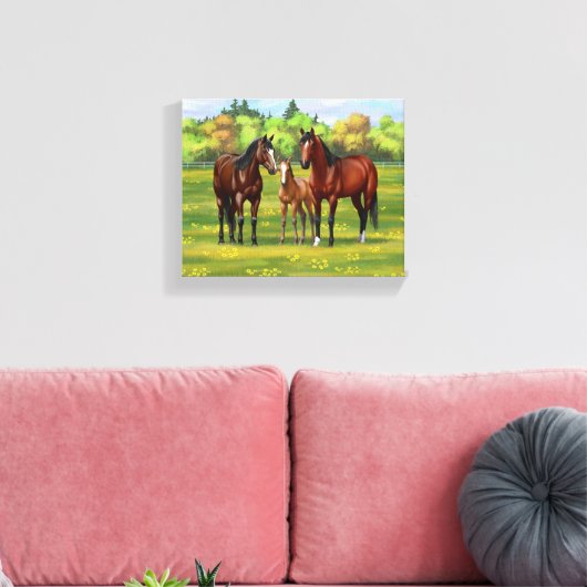 Bruine bazardpaarden in zomerperiode canvas afdruk (Insitu (Woonkamer))