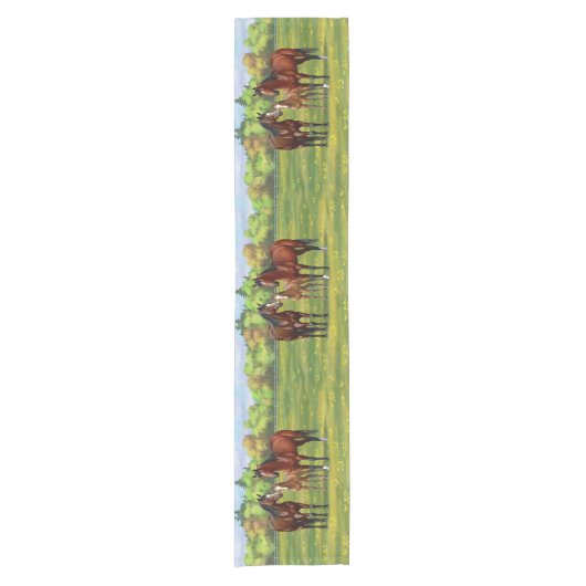 Bruine bazardpaarden in zomerperiode korte tafelloper (Voorkant)