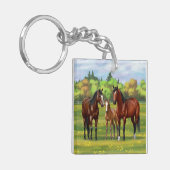 Bruine bazardpaarden in zomerperiode sleutelhanger (Voorkant Links)