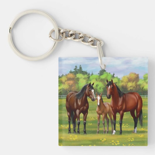 Bruine bazardpaarden in zomerperiode sleutelhanger (Voorkant)