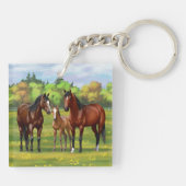Bruine bazardpaarden in zomerperiode sleutelhanger (Achterkant)