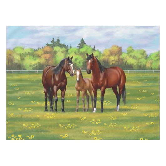 Bruine bazardpaarden in zomerperiode tafelkleed (Voorkant (Horizontaal))