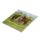 Bruine bazardpaarden in zomerperiode tegeltje (Zijkant)