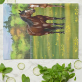 Bruine bazardpaarden in zomerperiode theedoek (Gevouwen)