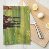 Bruine bazardpaarden in zomerperiode theedoek (Quarter Fold)