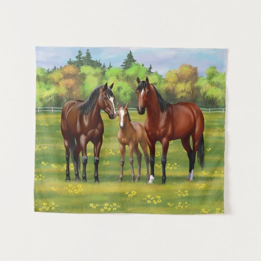 Bruine bazardpaarden in zomerperiode wandkleed (Voorkant (horizontaal))