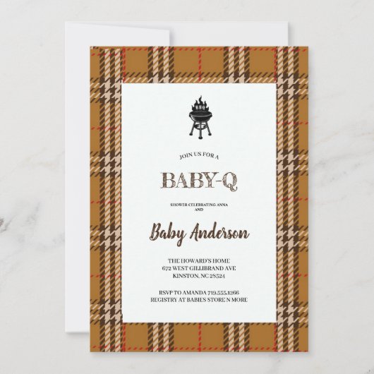 BRUINE BBQ BABYSHOWER FEESTUITNODIGING KAART (Voorkant)