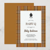 BRUINE BBQ BABYSHOWER FEESTUITNODIGING KAART (Voorkant / Achterkant)