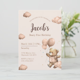 Bruine Beary Eerste Verjaardag Jongen Kaart