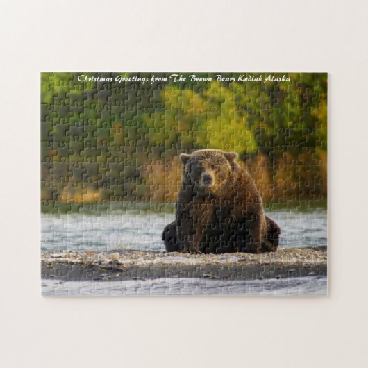 Bruine Beer Alaska. Kerstgroeten Legpuzzel (Horizontaal)