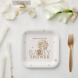Bruine Beer Baby Shower Papieren Bordje