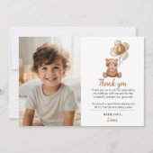 Bruine Beer Ballon Verjaardag Foto Bedankkaart (Voorkant)