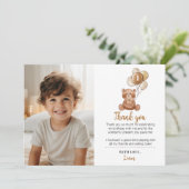 Bruine Beer Ballon Verjaardag Foto Bedankkaart (Staand voorkant)