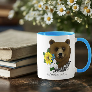 Bruine Beer Blauwe Bloemen Veer Wilde Dieren Mok