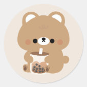 Bruine Beer Boba Ronde Sticker (Voorkant)