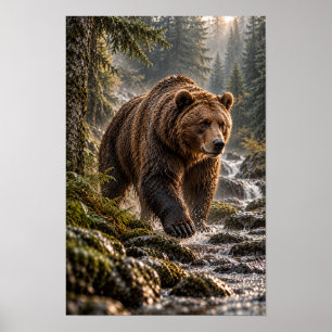 Bruine beer die door bosbeek loopt Wildlife Poster