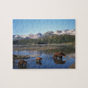 Bruine beer, grizzlybeer, zeug en welpen in legpuzzel