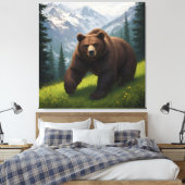 Bruine beer in een bergweide canvas afdruk (Insitu (Slaapkamer))