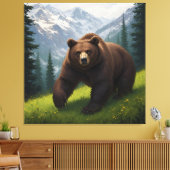 Bruine beer in een bergweide canvas afdruk (Insitu (Woonkamer))
