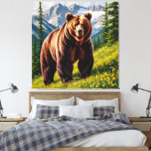 Bruine beer in een bergweide canvas afdruk (Insitu (Slaapkamer))