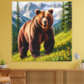 Bruine beer in een bergweide canvas afdruk (Insitu (Woonkamer))