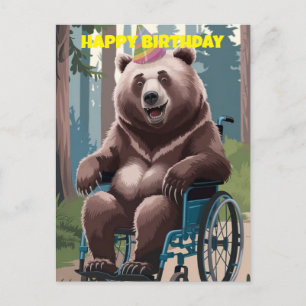 bruine beer in rolstoel natuur verjaardag briefkaart