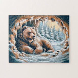 Bruine beer in wintergrot pastel krijttekening legpuzzel
