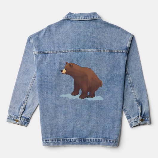 Bruine beer loopt op de sneeuw denim jacket (Achterkant)
