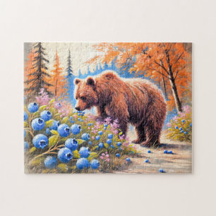 Bruine Beer met Blauwe Bessen Pastel Krijt Kunst Legpuzzel