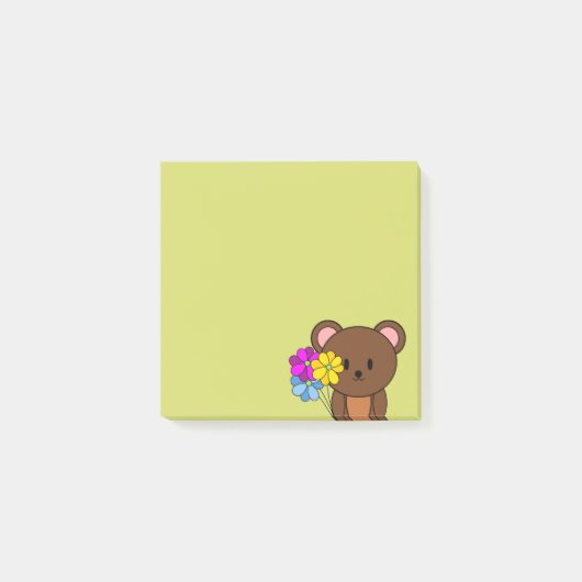 Bruine Beer Met Een Bos Bloemen Post-it® Notes (Voorkant)